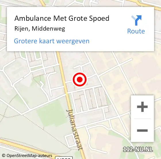 Locatie op kaart van de 112 melding: Ambulance Met Grote Spoed Naar Rijen, Middenweg op 5 september 2019 00:02