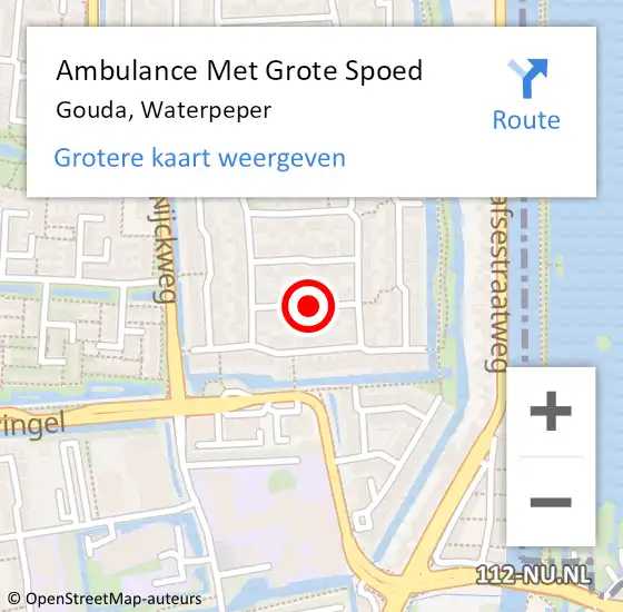 Locatie op kaart van de 112 melding: Ambulance Met Grote Spoed Naar Gouda, Waterpeper op 5 september 2019 00:42