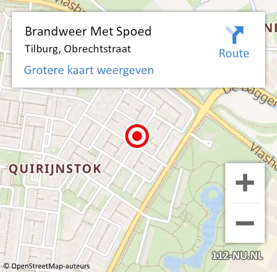 Locatie op kaart van de 112 melding: Brandweer Met Spoed Naar Tilburg, Obrechtstraat op 5 september 2019 05:01