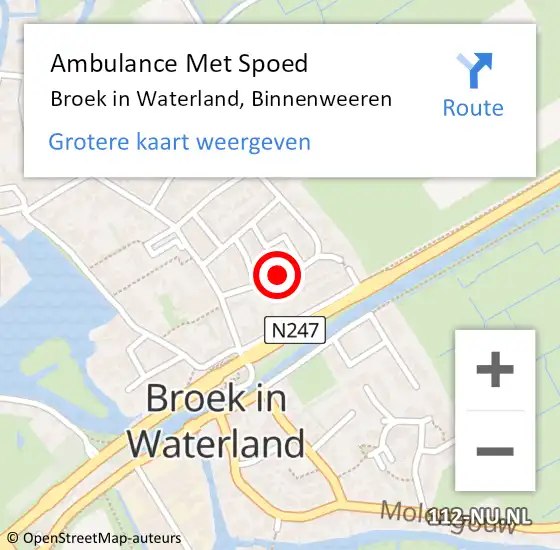 Locatie op kaart van de 112 melding: Ambulance Met Spoed Naar Broek in Waterland, Binnenweeren op 5 september 2019 06:17