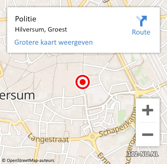 Locatie op kaart van de 112 melding: Politie Hilversum, Groest op 5 september 2019 08:14