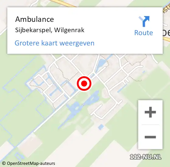 Locatie op kaart van de 112 melding: Ambulance Sijbekarspel, Wilgenrak op 5 september 2019 08:47