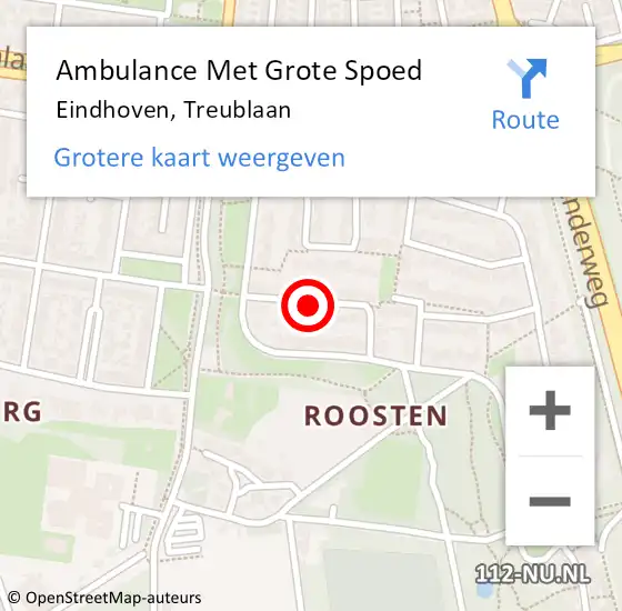 Locatie op kaart van de 112 melding: Ambulance Met Grote Spoed Naar Eindhoven, Treublaan op 5 september 2019 08:49