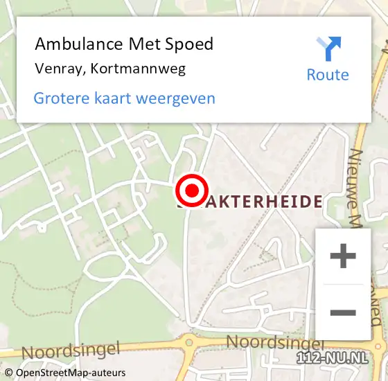 Locatie op kaart van de 112 melding: Ambulance Met Spoed Naar Venray, Kortmannweg op 5 september 2019 09:49