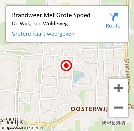 Locatie op kaart van de 112 melding: Brandweer Met Grote Spoed Naar De Wijk, Ten Woldeweg op 12 april 2014 20:03