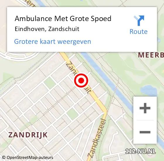 Locatie op kaart van de 112 melding: Ambulance Met Grote Spoed Naar Eindhoven, Zandschuit op 5 september 2019 10:03