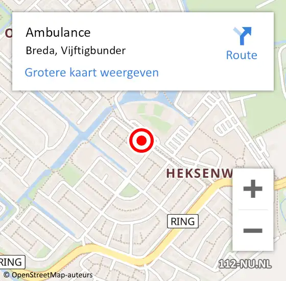 Locatie op kaart van de 112 melding: Ambulance Breda, Vijftigbunder op 5 september 2019 12:07