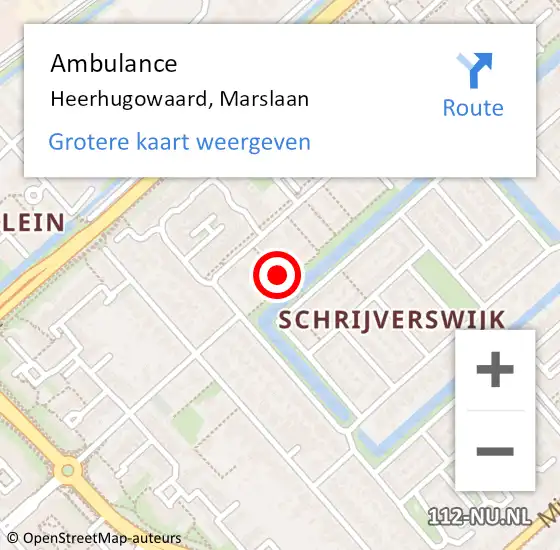 Locatie op kaart van de 112 melding: Ambulance Heerhugowaard, Marslaan op 5 september 2019 13:42