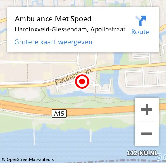Locatie op kaart van de 112 melding: Ambulance Met Spoed Naar Hardinxveld-Giessendam, Apollostraat op 5 september 2019 14:52