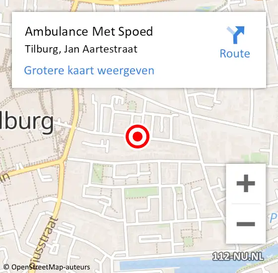 Locatie op kaart van de 112 melding: Ambulance Met Spoed Naar Tilburg, Jan Aartestraat op 5 september 2019 15:05