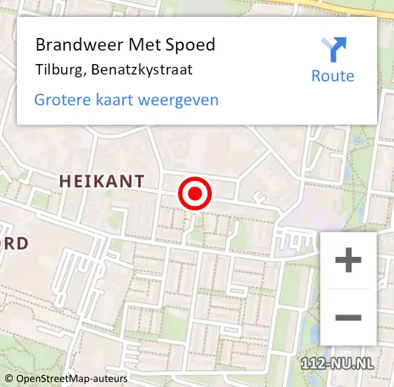 Locatie op kaart van de 112 melding: Brandweer Met Spoed Naar Tilburg, Benatzkystraat op 5 september 2019 16:05