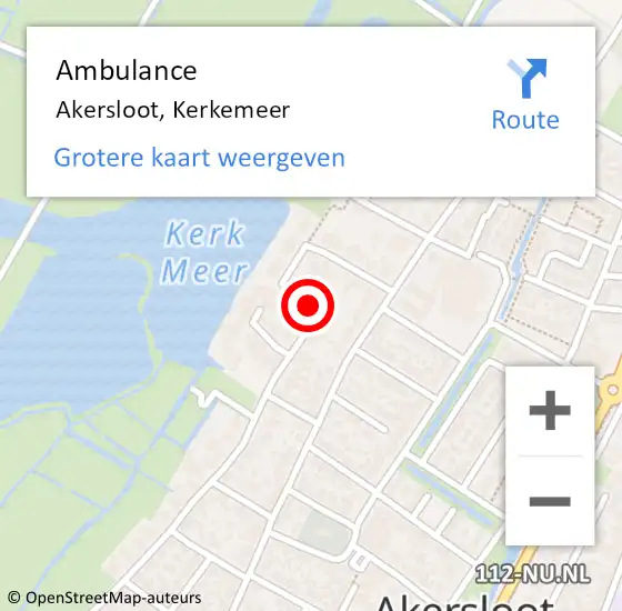 Locatie op kaart van de 112 melding: Ambulance Akersloot, Kerkemeer op 5 september 2019 16:23