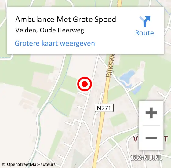 Locatie op kaart van de 112 melding: Ambulance Met Grote Spoed Naar Velden, Oude Heerweg op 5 september 2019 16:34