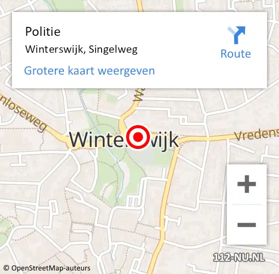 Locatie op kaart van de 112 melding: Politie Winterswijk, Singelweg op 5 september 2019 17:20