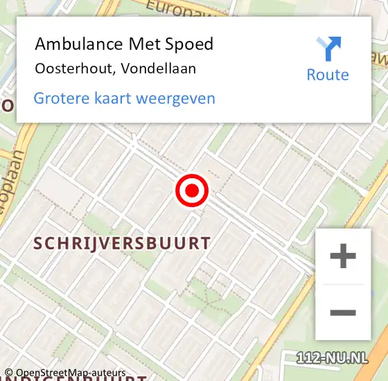 Locatie op kaart van de 112 melding: Ambulance Met Spoed Naar Oosterhout, Vondellaan op 5 september 2019 17:21