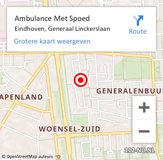 Locatie op kaart van de 112 melding: Ambulance Met Spoed Naar Eindhoven, Generaal Linckerslaan op 5 september 2019 17:25