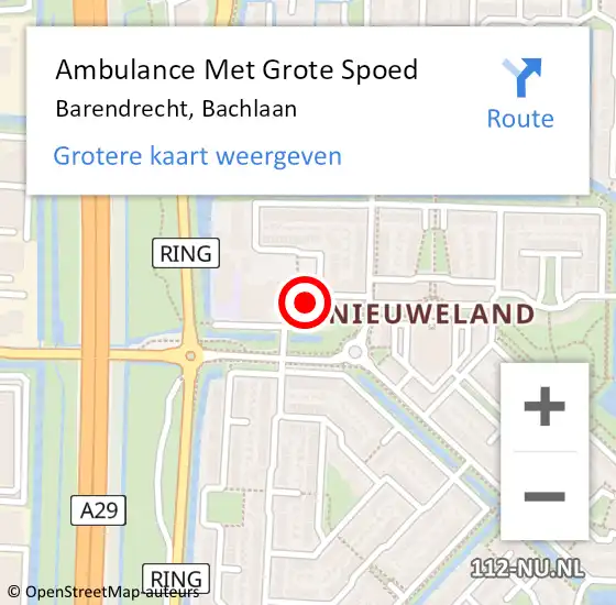 Locatie op kaart van de 112 melding: Ambulance Met Grote Spoed Naar Barendrecht, Bachlaan op 5 september 2019 18:20