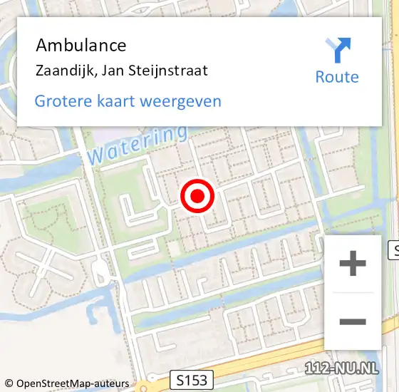 Locatie op kaart van de 112 melding: Ambulance Zaandijk, Jan Steijnstraat op 5 september 2019 18:20