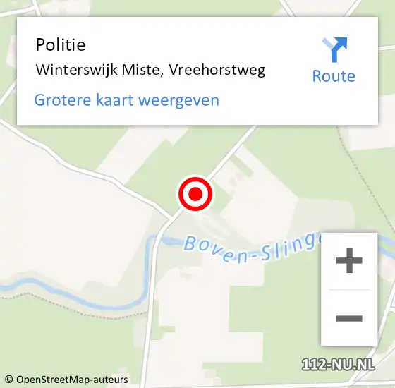 Locatie op kaart van de 112 melding: Politie Winterswijk Miste, Vreehorstweg op 5 september 2019 20:09