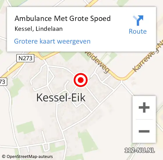 Locatie op kaart van de 112 melding: Ambulance Met Grote Spoed Naar Kessel, Lindelaan op 5 september 2019 20:38