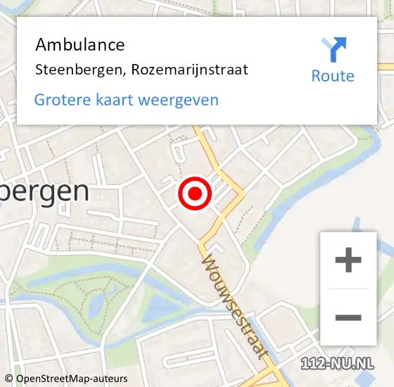 Locatie op kaart van de 112 melding: Ambulance Steenbergen, Rozemarijnstraat op 5 september 2019 21:38