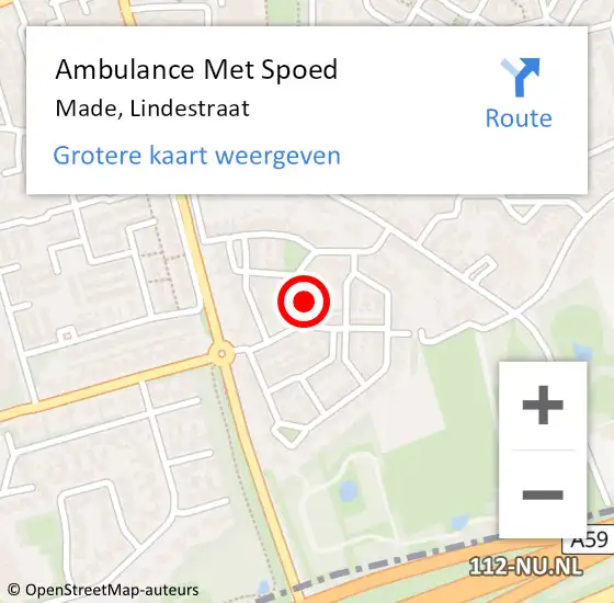 Locatie op kaart van de 112 melding: Ambulance Met Spoed Naar Made, Lindestraat op 12 april 2014 21:25