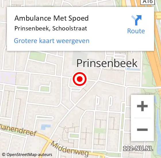 Locatie op kaart van de 112 melding: Ambulance Met Spoed Naar Prinsenbeek, Schoolstraat op 5 september 2019 22:28