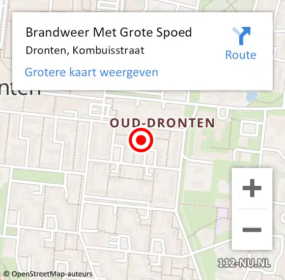 Locatie op kaart van de 112 melding: Brandweer Met Grote Spoed Naar Dronten, Kombuisstraat op 12 april 2014 21:28