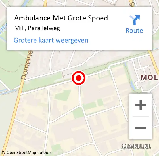 Locatie op kaart van de 112 melding: Ambulance Met Grote Spoed Naar Mill, Parallelweg op 5 september 2019 23:42