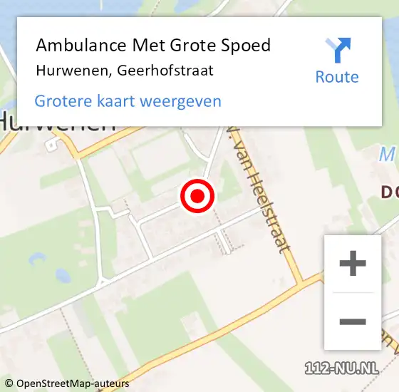 Locatie op kaart van de 112 melding: Ambulance Met Grote Spoed Naar Hurwenen, Geerhofstraat op 6 september 2019 01:13