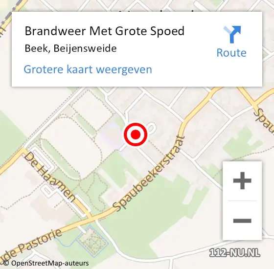 Locatie op kaart van de 112 melding: Brandweer Met Grote Spoed Naar Beek, Beijensweide op 6 september 2019 10:57