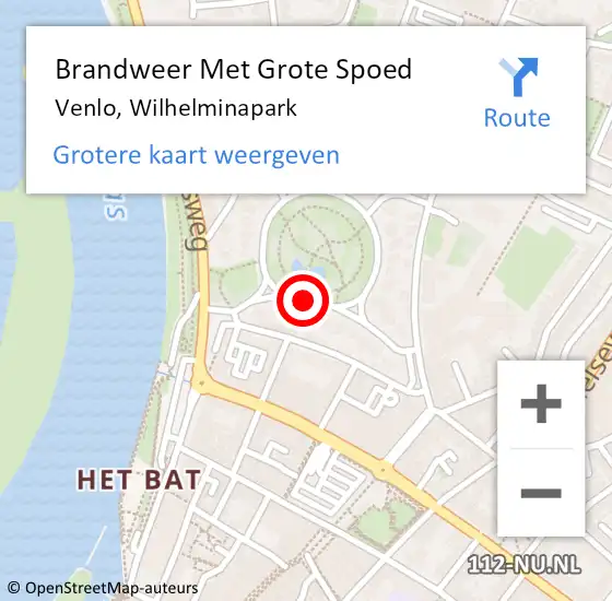 Locatie op kaart van de 112 melding: Brandweer Met Grote Spoed Naar Venlo, Wilhelminapark op 6 september 2019 11:11