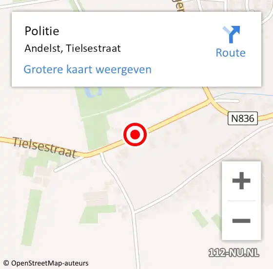 Locatie op kaart van de 112 melding: Politie Andelst, Tielsestraat op 6 september 2019 11:12