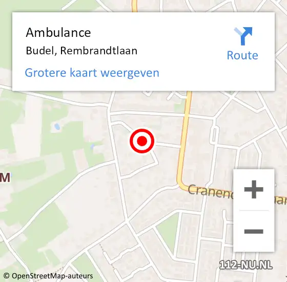 Locatie op kaart van de 112 melding: Ambulance Budel, Rembrandtlaan op 6 september 2019 11:26