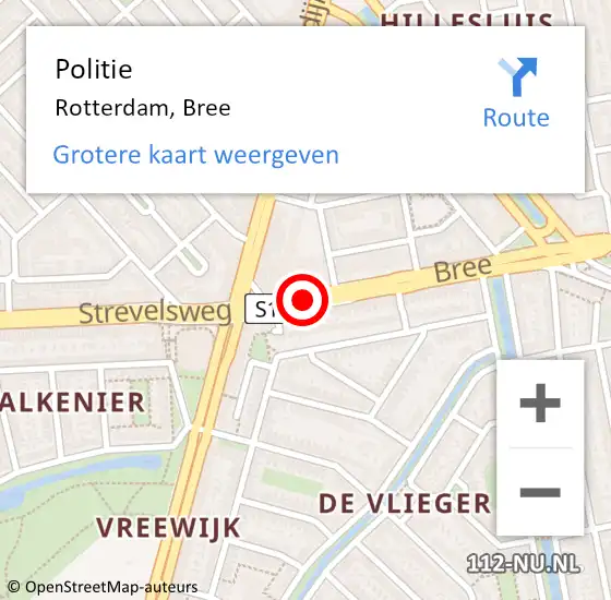 Locatie op kaart van de 112 melding: Politie Rotterdam, Bree op 6 september 2019 12:48