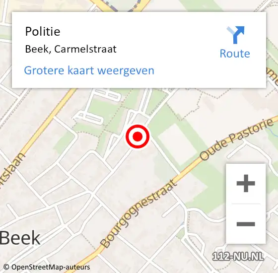 Locatie op kaart van de 112 melding: Politie Beek, Carmelstraat op 6 september 2019 13:14