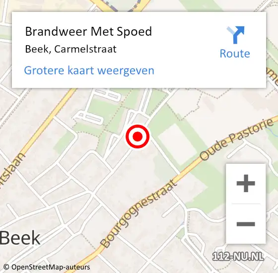 Locatie op kaart van de 112 melding: Brandweer Met Spoed Naar Beek, Carmelstraat op 6 september 2019 13:19