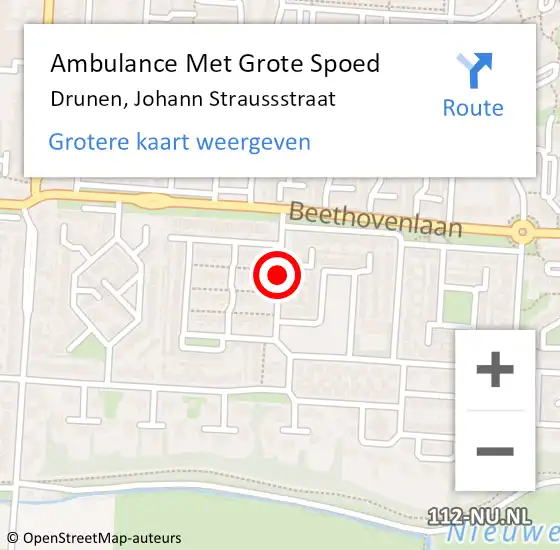 Locatie op kaart van de 112 melding: Ambulance Met Grote Spoed Naar Drunen, Johann Straussstraat op 6 september 2019 13:24