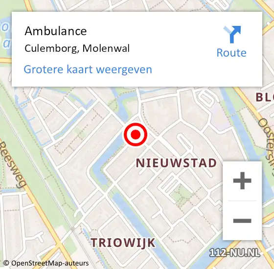 Locatie op kaart van de 112 melding: Ambulance Culemborg, Molenwal op 6 september 2019 15:06