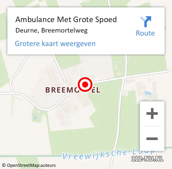 Locatie op kaart van de 112 melding: Ambulance Met Grote Spoed Naar Deurne, Breemortelweg op 6 september 2019 15:06