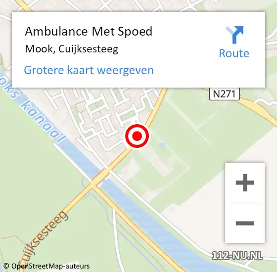 Locatie op kaart van de 112 melding: Ambulance Met Spoed Naar Mook, Cuijksesteeg op 6 september 2019 15:27