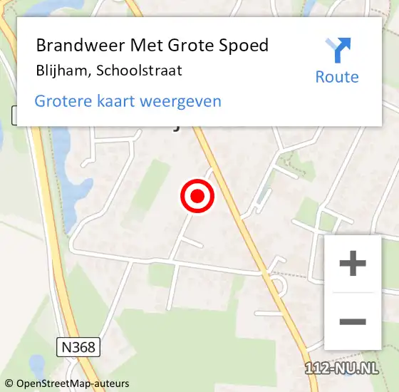 Locatie op kaart van de 112 melding: Brandweer Met Grote Spoed Naar Blijham, Schoolstraat op 6 september 2019 15:41