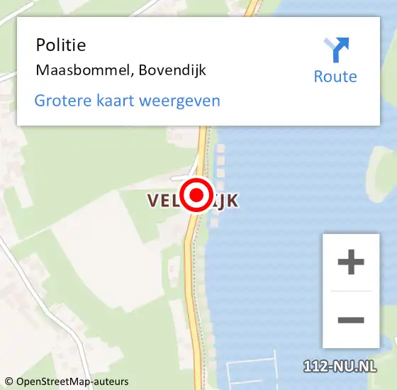 Locatie op kaart van de 112 melding: Politie Maasbommel, Bovendijk op 6 september 2019 15:56