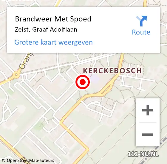 Locatie op kaart van de 112 melding: Brandweer Met Spoed Naar Zeist, Graaf Adolflaan op 6 september 2019 16:06