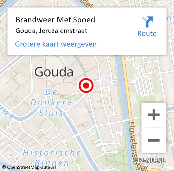 Locatie op kaart van de 112 melding: Brandweer Met Spoed Naar Gouda, Jeruzalemstraat op 6 september 2019 17:09