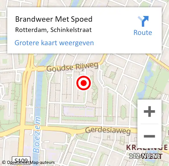 Locatie op kaart van de 112 melding: Brandweer Met Spoed Naar Rotterdam, Schinkelstraat op 6 september 2019 17:15
