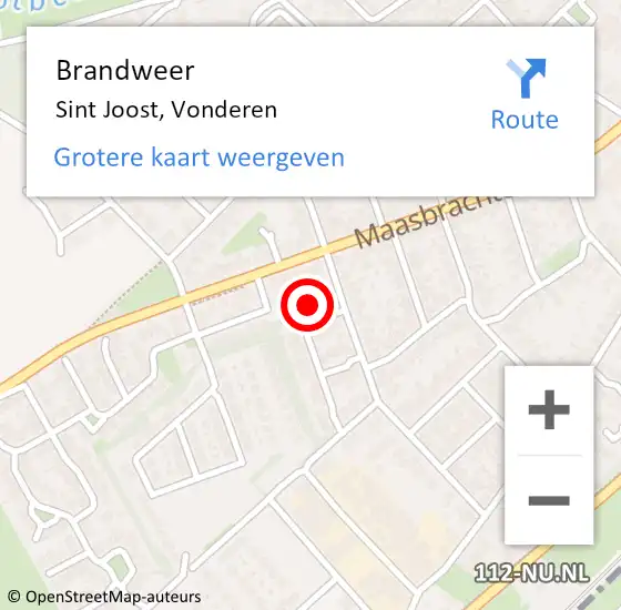 Locatie op kaart van de 112 melding: Brandweer Sint Joost, Vonderen op 6 september 2019 17:19