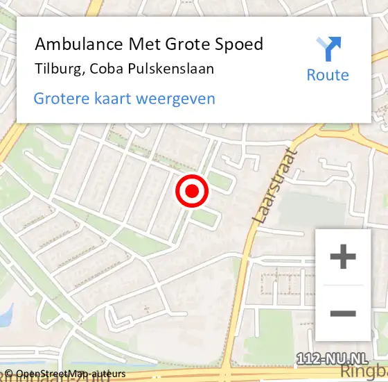 Locatie op kaart van de 112 melding: Ambulance Met Grote Spoed Naar Tilburg, Coba Pulskenslaan op 6 september 2019 17:34