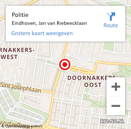 Locatie op kaart van de 112 melding: Politie Eindhoven, Jan Van Riebeecklaan op 6 september 2019 18:19