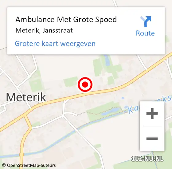 Locatie op kaart van de 112 melding: Ambulance Met Grote Spoed Naar Meterik, Jansstraat op 6 september 2019 18:31